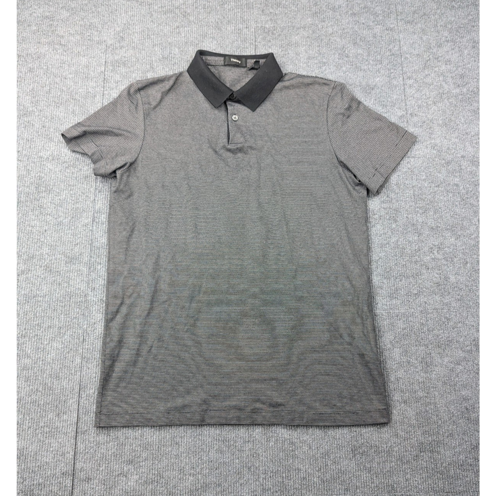Theory Polo Shirt Mens Small Striped Knit Collared Quiet Luxury Preppy Staple